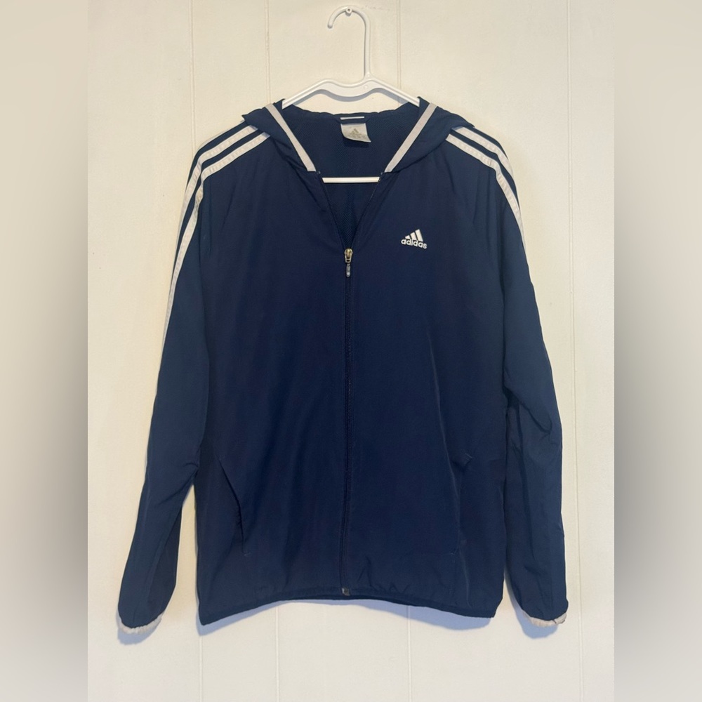 Adidas Dark Blue Athletic Mesh Zip-Up Sweatshirt